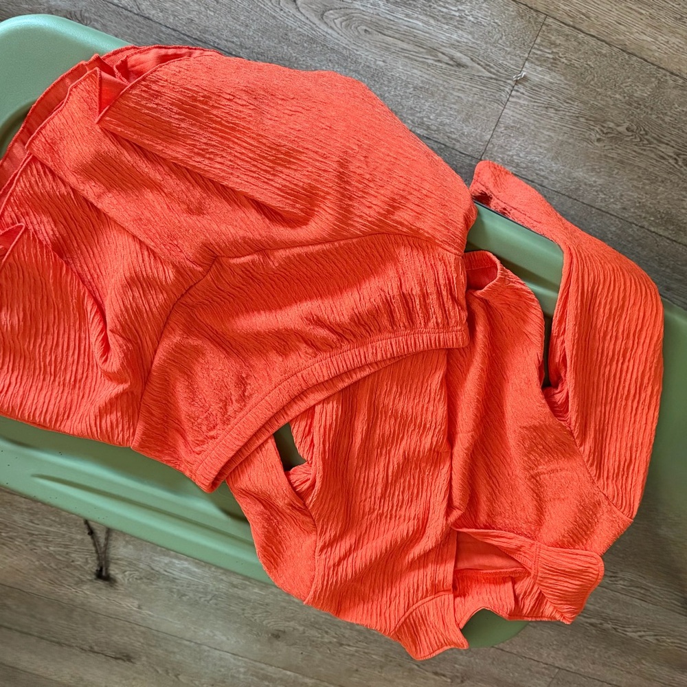 Vibrant Orange Textured Top and skirt